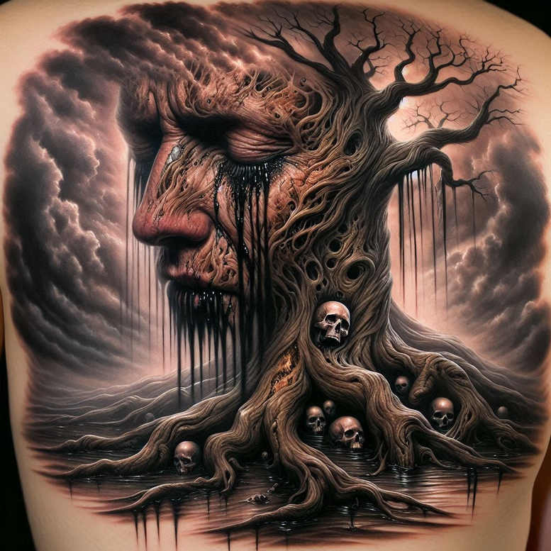 abstract-tree-surrealism-symbolic-for-lower-back – tattoo design ideas free ai generated – Gallery: trees-inkby-ai
