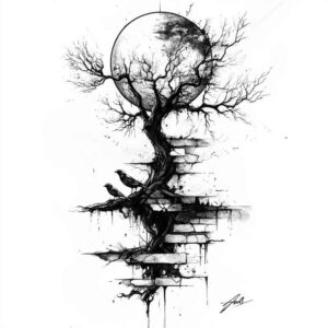 tree-with-ornament-surrealism-hallucinogenic-for-behind-ear – tattoo design ideas free ai generated – Gallery: trees-inkby-ai