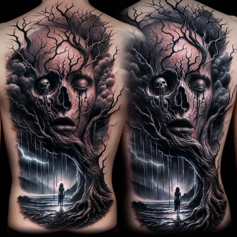 tree-nature-motif-realism-textured-skin-for-upper-chest – tattoo design ideas free ai generated – Gallery: trees-inkby-ai