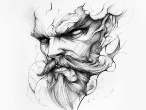 warriors-asia tattoo design ideas Surrealism melted shapes rising sun for calf