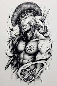 hoplite-with-weapon-neotraditional-refined-detail-for-upper-thigh – tattoo design ideas free ai generated – Gallery: warriors-greece-inkby-ai