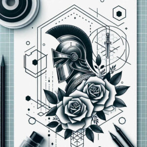 warriors-greece tattoo design ideas Surrealism enigmatic light bronze helmet symbolising courage