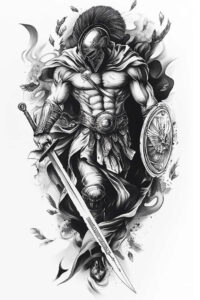warriors-greece tattoo design ideas Surrealism timeless classical blade for temple