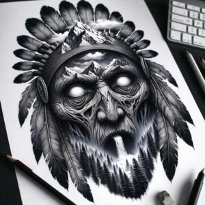 geometric-detail-tattoo-surrealism-bizarre-for-sternum – tattoo design ideas free ai generated – Gallery: warriors-native-american-inkby-ai