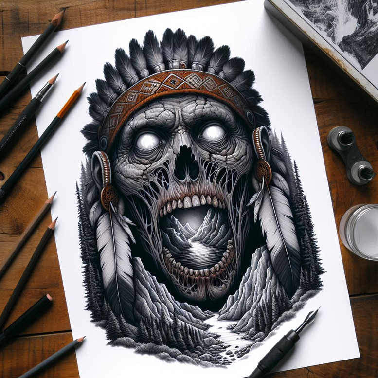 warriors-native-american tattoo design ideas Surrealism fragmentation tribal power for arm