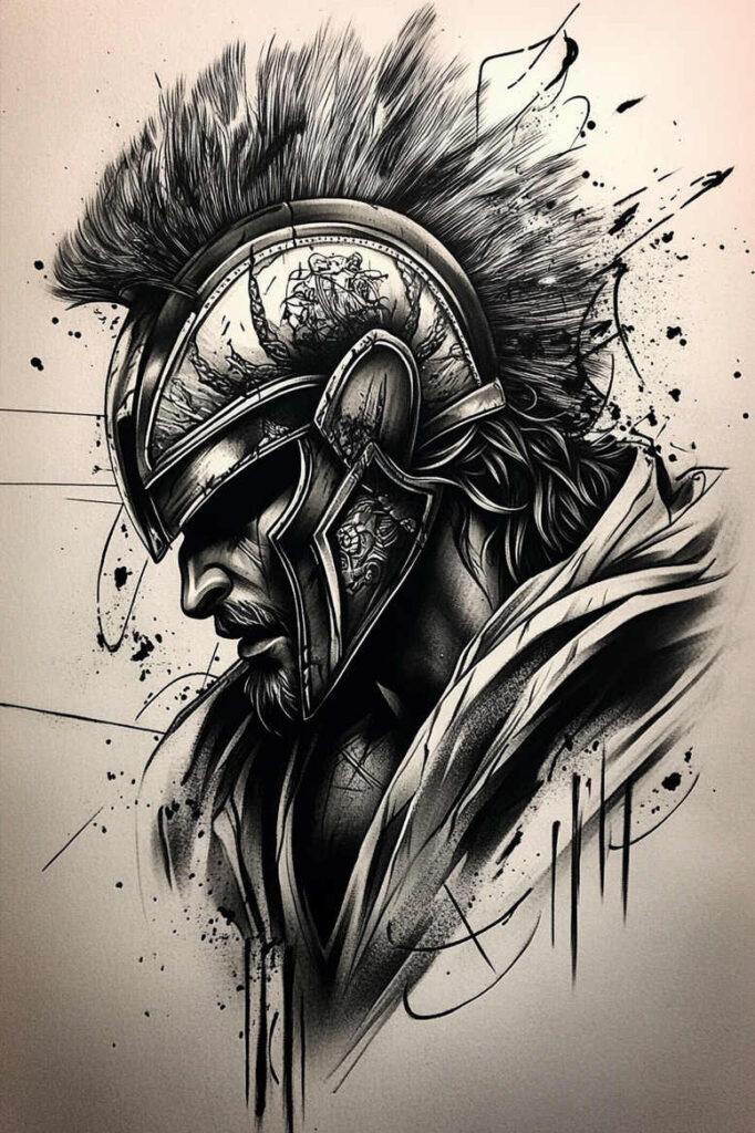warriors tattoo design ideas Surrealism enigmatic light bodyguard vibe for upper thigh