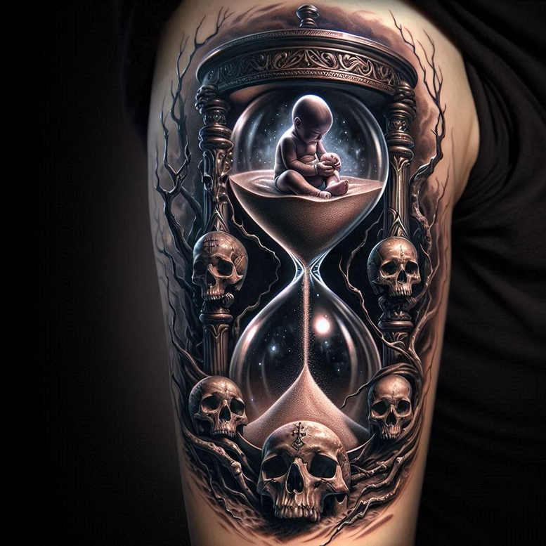 time-memory-symbol-realism-depth-perception-for-upper-shoulder – tattoo design ideas free ai generated – Gallery: watches-hourglass-inkby-ai