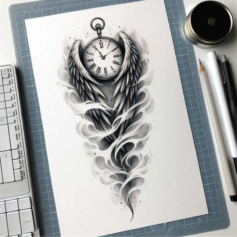 watches-hourglass tattoo design ideas Surrealism blurred edges dust fall symbol of courage