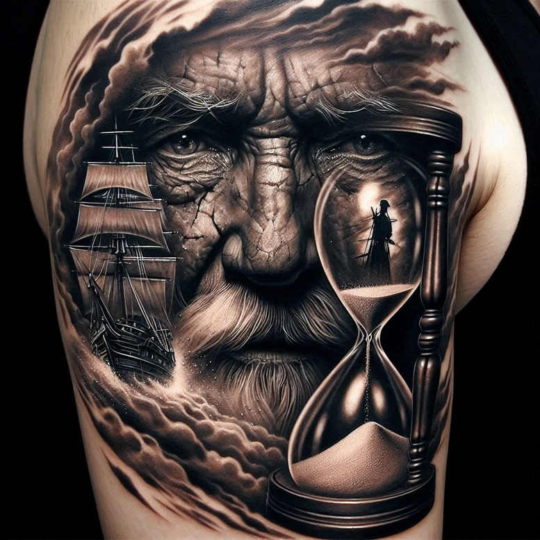 watches-hourglass tattoo design ideas Surrealism shadow play life marker for biceps