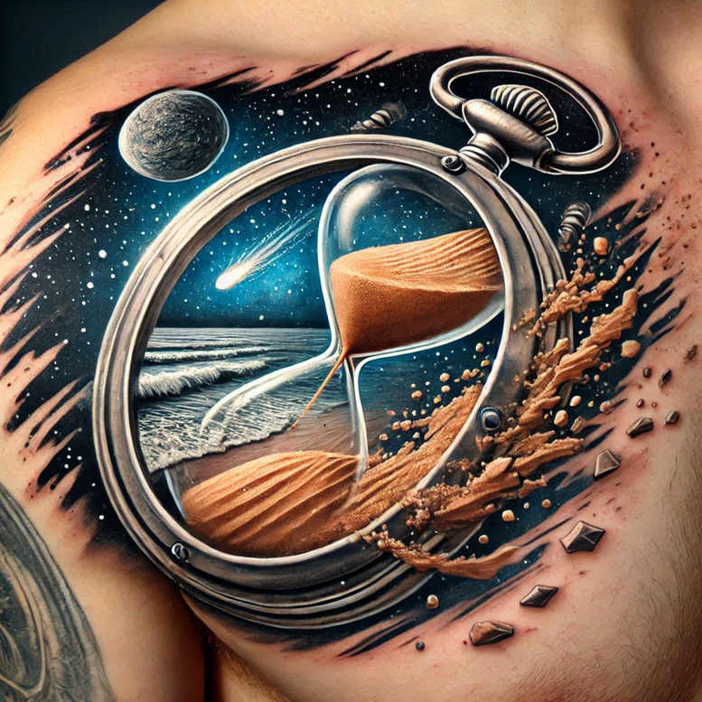 watches-hourglass tattoo design ideas solid fill old timer for upper arm