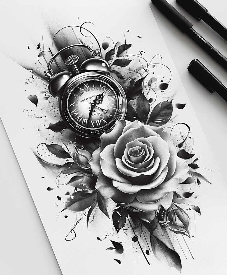 time-mystery-motif-neotraditional-crisp-lines-for-back – tattoo design ideas free ai generated – Gallery: watches-hourglass-inkby-ai