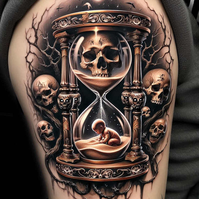 time-with-symbolism-neotraditional-clean-fill-for-upper-thigh – tattoo design ideas free ai generated – Gallery: watches-hourglass-inkby-ai
