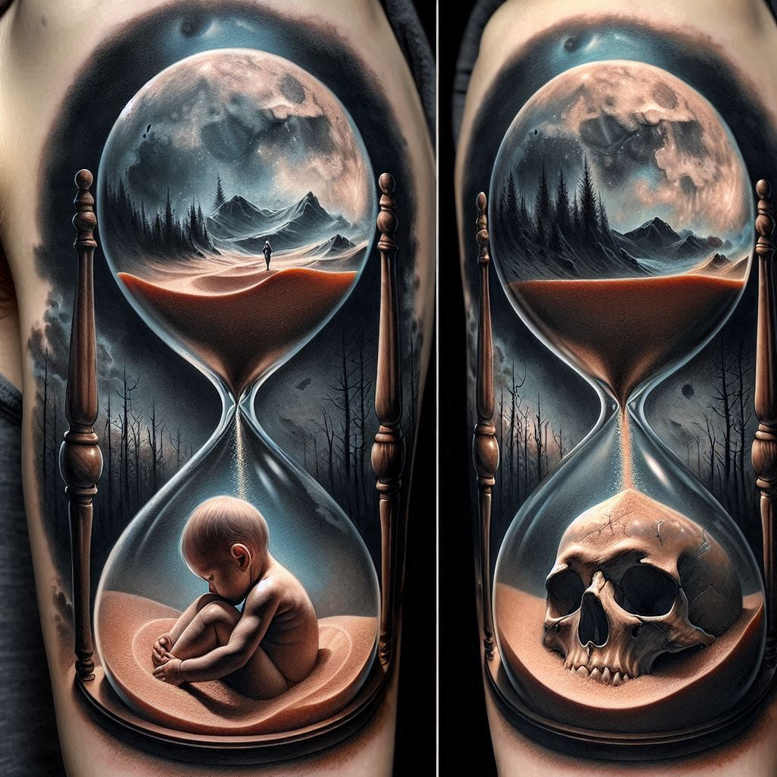 moment-realism-realistic-contrast-for-sternum – tattoo design ideas free ai generated – Gallery: watches-hourglass-inkby-ai