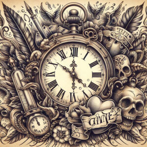 instant-neotraditional-strong-contrast-for-outer-arm – tattoo design ideas free ai generated – Gallery: watches-hourglass-inkby-ai
