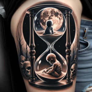 time-with-shadow-motif-realism-illusion-of-depth-for-wrist-side – tattoo design ideas free ai generated – Gallery: watches-hourglass-inkby-ai