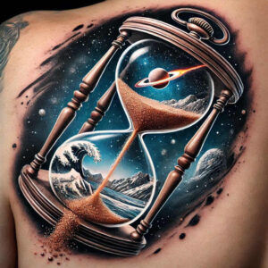 time-infinity-symbol-surrealism-juxtaposition-for-side-torso – tattoo design ideas free ai generated – Gallery: watches-hourglass-inkby-ai