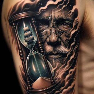 time-realism-depth-illusion-for-behind-ear – tattoo design ideas free ai generated – Gallery: watches-hourglass-inkby-ai
