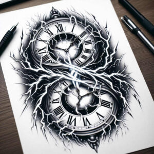 time-with-time-and-space-motif-surrealism-phantasmagoria-for-toe – tattoo design ideas free ai generated – Gallery: watches-hourglass-inkby-ai