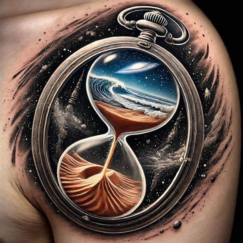 time-with-life-energy-for-men-surrealism-shadow-play-for-elbow – tattoo design ideas free ai generated – Gallery: watches-hourglass-inkby-ai