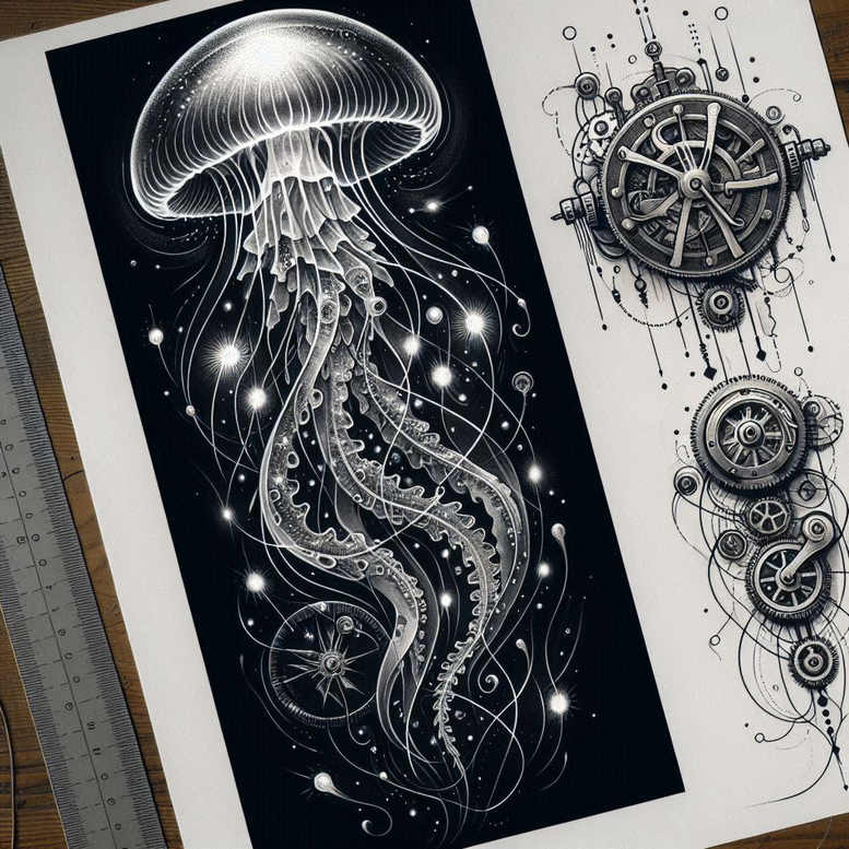 water-animals tattoo design ideas Surrealism enigmatic light aquatic life shows strength