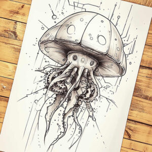 water-animals tattoo design ideas Surrealism floating elements deep sea symbol of perseverance