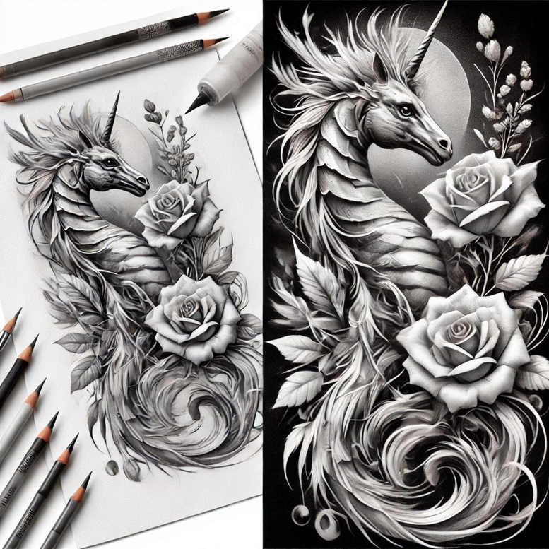 water-animals tattoo design ideas Realism reflective light underwater movement for abdomen