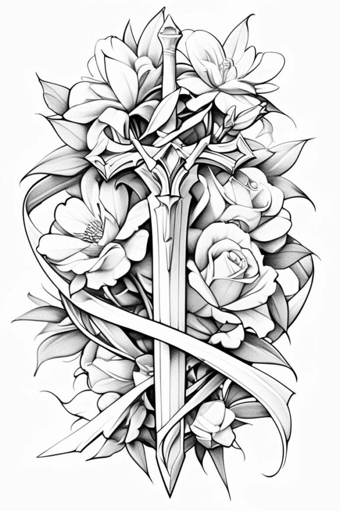 weapons tattoo design ideas ultra-detailed sharp force stands for perseverance
