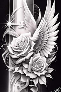 abstract-wings-tattoo – tattoo design ideas free ai generated – neotraditional-textured-shading – for-abdomen – Gallery: wings-inkby-ai