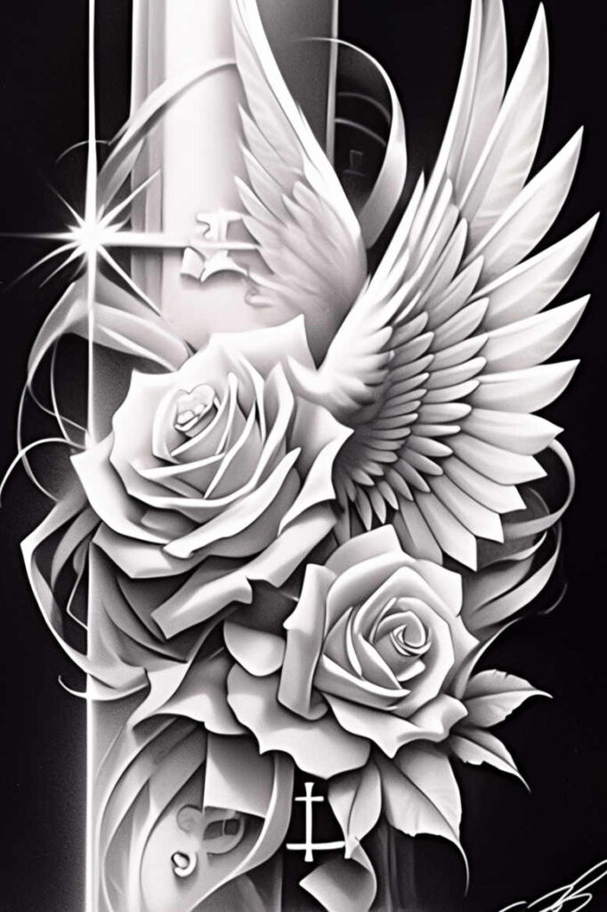 abstract-wings-tattoo – tattoo design ideas free ai generated – neotraditional-textured-shading – for-abdomen – Gallery: wings-inkby-ai