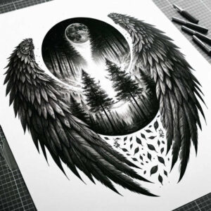abstract-wings-tattoo – tattoo design ideas free ai generated – realism-sharp-focus – for-abdomen – Gallery: wings-inkby-ai
