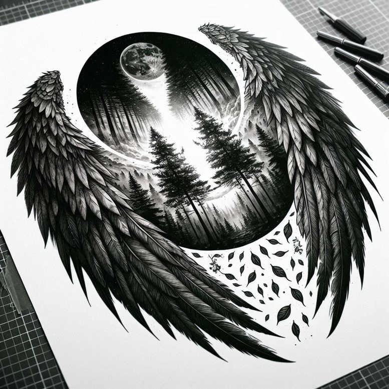 abstract-wings-tattoo – tattoo design ideas free ai generated – realism-sharp-focus – for-abdomen – Gallery: wings-inkby-ai