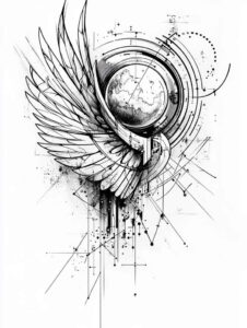angel-wing-tattoo – tattoo design ideas free ai generated – neotraditional-rich-blacks – for-calf – Gallery: wings-inkby-ai