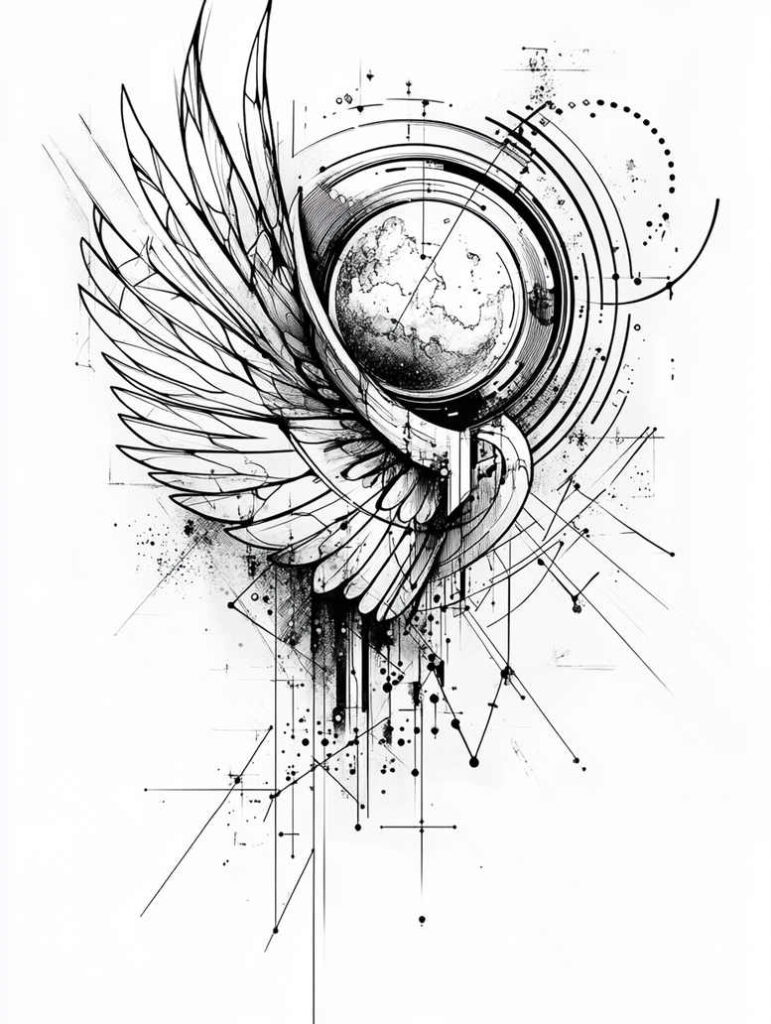 angel-wing-tattoo – tattoo design ideas free ai generated – neotraditional-rich-blacks – for-calf – Gallery: wings-inkby-ai