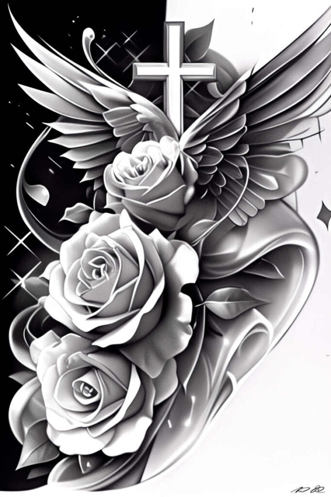 angel-wings-tattoo – tattoo design ideas free ai generated – neotraditional-clean-contrast – for-neck – Gallery: wings-inkby-ai