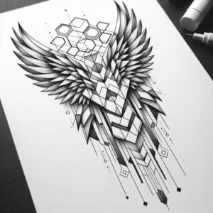 artistic-detail-wings-tattoo – tattoo design ideas free ai generated – realism-transparent-layer – for-upper-thigh – Gallery: wings-inkby-ai