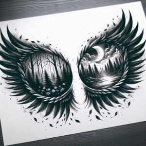 delicate-shading-wings-tattoo – tattoo design ideas free ai generated – neotraditional-refined-lines – for-fingers – Gallery: wings-inkby-ai