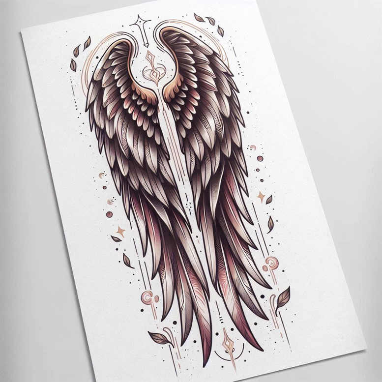 delicate-wings-tattoo – tattoo design ideas free ai generated – neotraditional-color-richness – for-abdomen – Gallery: wings-inkby-ai