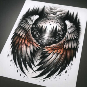 expressive-wings-tattoo – tattoo design ideas free ai generated – neotraditional-textural-detail – for-upper-arm – Gallery: wings-inkby-ai