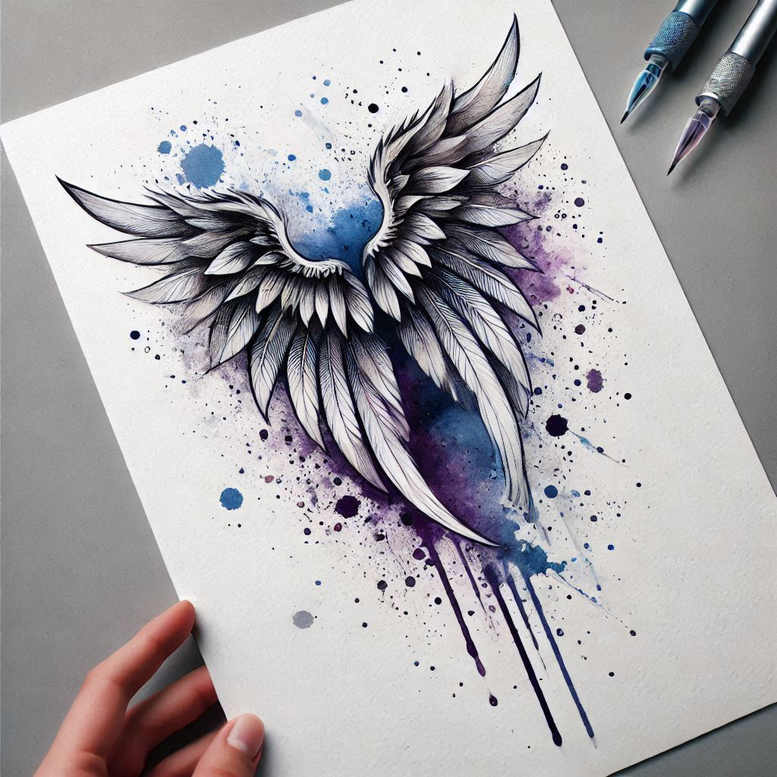 feather-wings-tattoo – tattoo design ideas free ai generated – neotraditional-bold-texture – for-wrist – Gallery: wings-inkby-ai