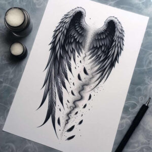 feather-wings-tattoo – tattoo design ideas free ai generated – realism-natural-blush – for-upper-chest – Gallery: wings-inkby-ai