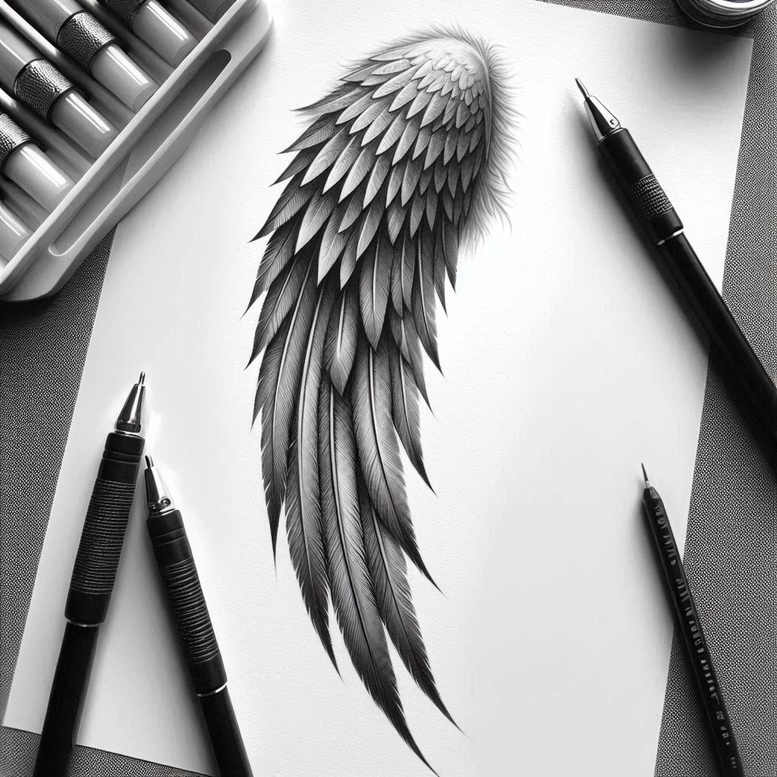 for-women – tattoo design ideas free ai generated – realism-refined-contrast – for-calf – Gallery: wings-inkby-ai