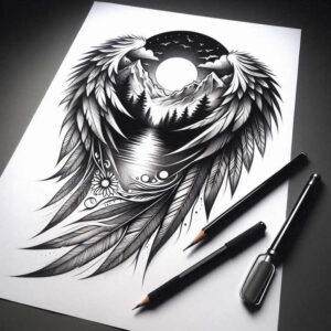 freedom-and-protection-wings-tattoo – tattoo design ideas free ai generated – realism-rich-blacks – for-chest – Gallery: wings-inkby-ai