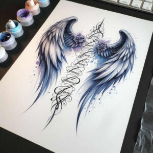 geometric-wings-tattoo – tattoo design ideas free ai generated – neotraditional-bright-color – for-lower-arm – Gallery: wings-inkby-ai