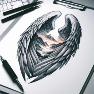 inspiration-motif-wings-tattoo – tattoo design ideas free ai generated – neotraditional-expressive-color – for-temple – Gallery: wings-inkby-ai
