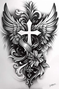 life-energy-wings-tattoo – tattoo design ideas free ai generated – neotraditional-refined-lines – for-scapula – Gallery: wings-inkby-ai