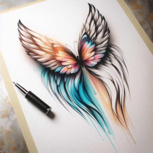 life-motif-wings-tattoo – tattoo design ideas free ai generated – surrealism-fragmentation – for-hip – Gallery: wings-inkby-ai