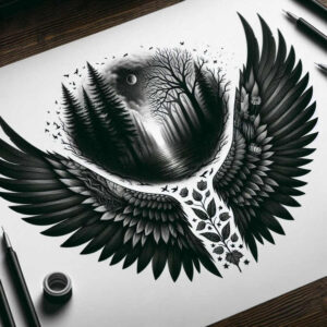 light-and-shadow-wings-tattoo – tattoo design ideas free ai generated – neotraditional-enhanced-color – for-palm – Gallery: wings-inkby-ai