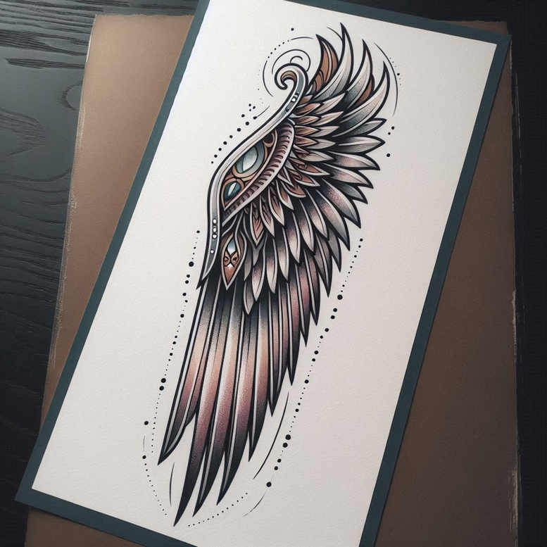 light-and-shadow-wings-tattoo – tattoo design ideas free ai generated – surrealism-metamorphosis – for-upper-shoulder – Gallery: wings-inkby-ai