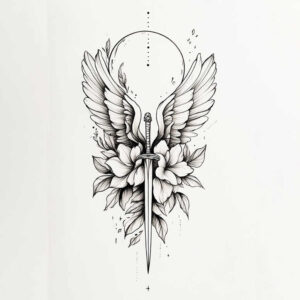 light-and-shadow-wings-tattoo – tattoo design ideas free ai generated – surrealism-phantasmagoric – for-back-of-neck – Gallery: wings-inkby-ai