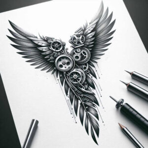 light-effects-wings-tattoo – tattoo design ideas free ai generated – neotraditional-classic-motifs – for-elbow – Gallery: wings-inkby-ai